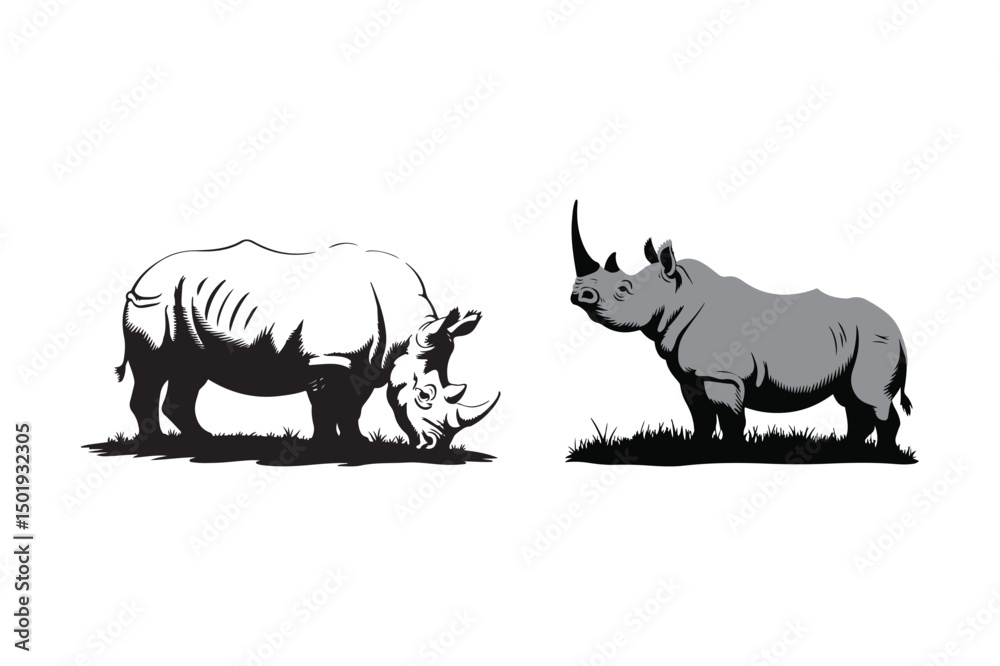Fototapeta premium Rhino Illustration Side View Wildlife Art Drawing