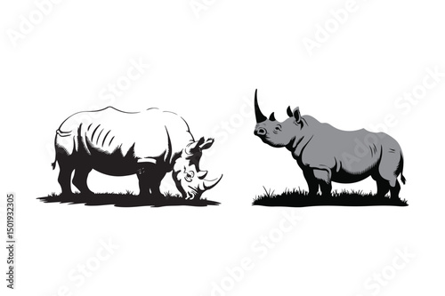 Rhino Illustration Side View Wildlife Art Drawing