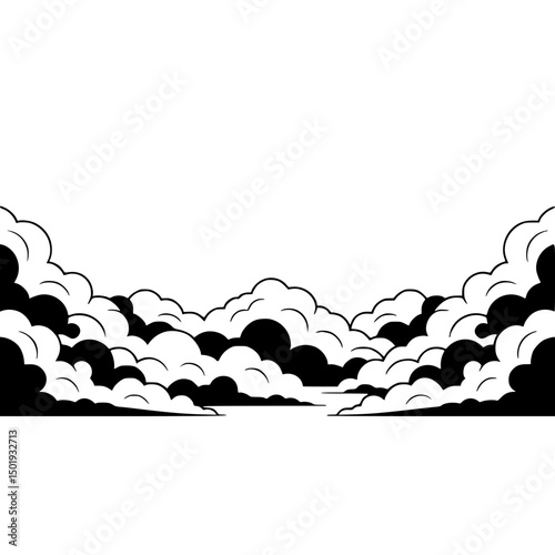 Abstract Black and White Cloudscape Illustration - Decorative Design