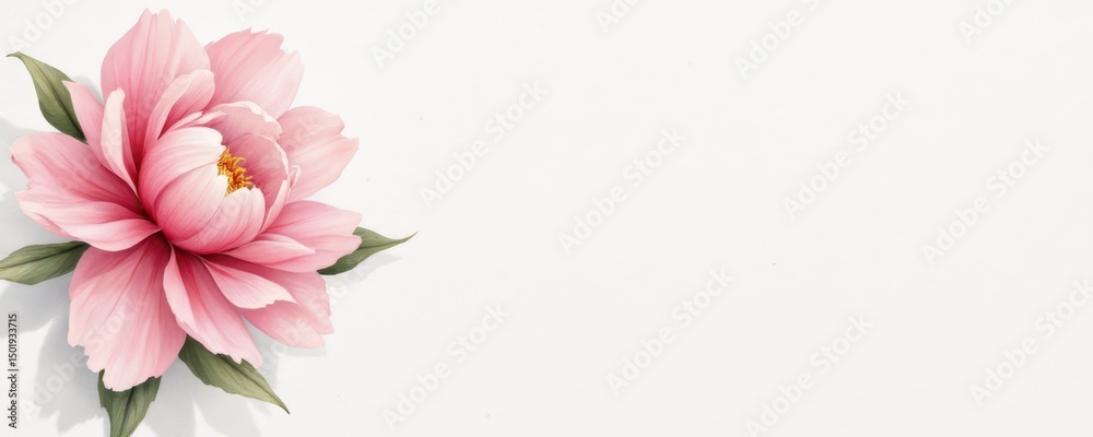 Fototapeta premium a majestic watercolor illustration of a single wild peony with flowing petals and soft pastel gradients, centered on a textured white paper background