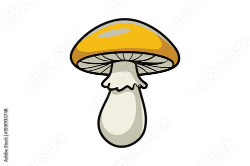 Cartoon Mushroom Illustration Yellow Cap Fungi Clipart Design