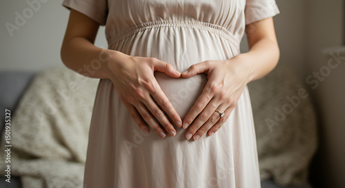 Expecting Mother Gently Holding Her Baby Bump in Heart Shape