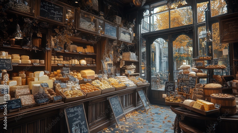 Cozy, antique, European grocery store