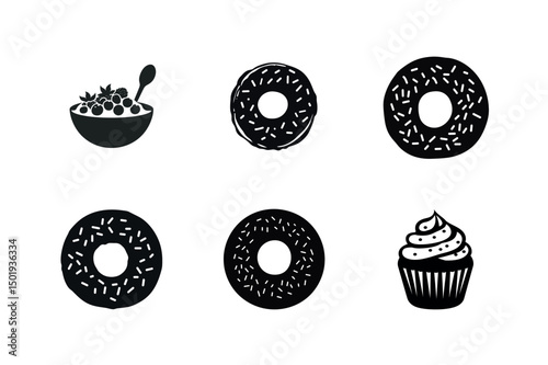 Sweet treats icons donuts cupcakes and berry parfait