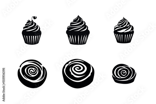 Black and white cupcake and swirl designs