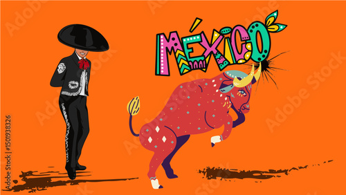 Bullfighter and Bull Take Down the Word Mexico