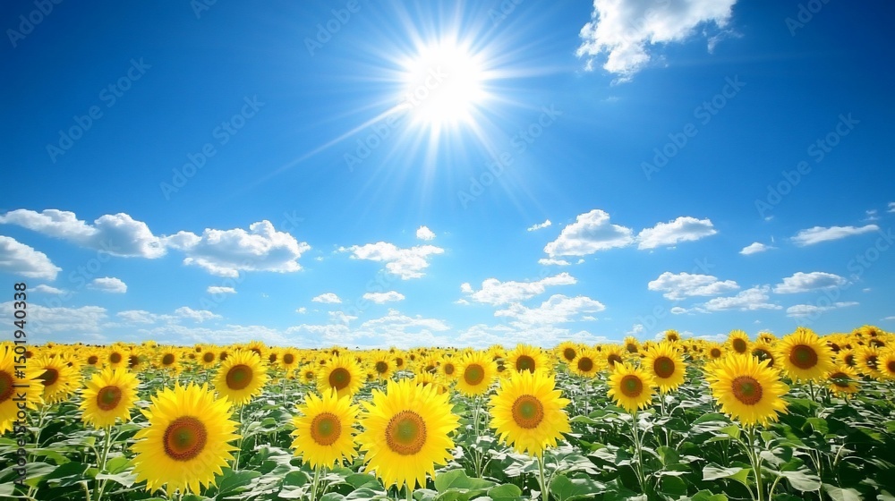 Fototapeta premium Sunny sunflower field stretches under a blue sky