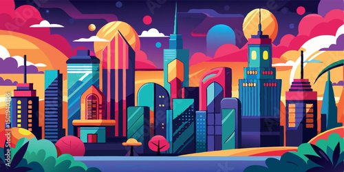 abstract city landscape. Hong Kong Skyline Silhouette (All Buildings Are Complete and Moveable)