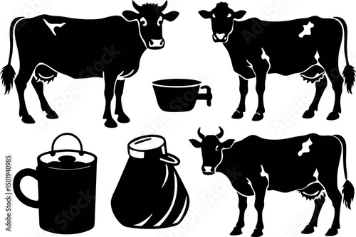Animal silhouette set. cows silhouette set 