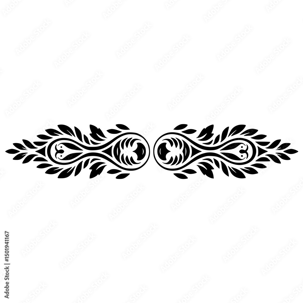 Obraz premium Elegant Black Leafy Ornament on White Background