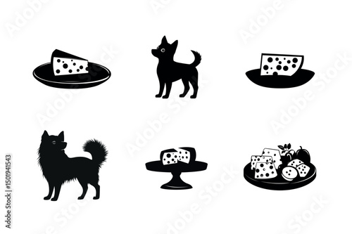 Silhouette dogs and cheese platter illustrations