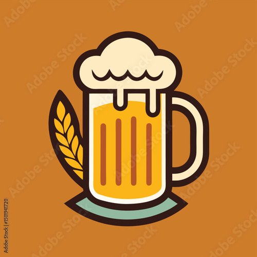 Creative vector illustration of a frothy beer mug with barley on a warm background showcasing fresh brewing culture