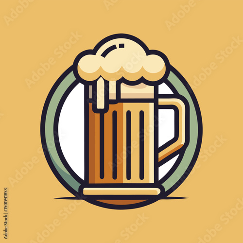 Creative vector illustration of a frothy beer mug with barley on a warm background showcasing fresh brewing culture