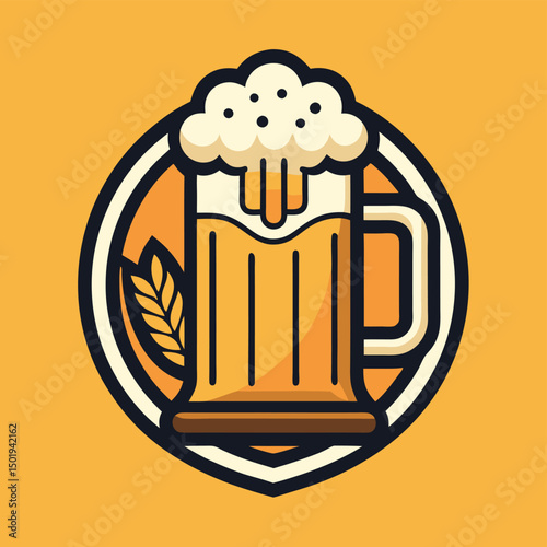 Creative vector illustration of a frothy beer mug with barley on a warm background showcasing fresh brewing culture
