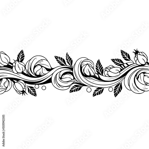 Elegant Floral Border: Black & White Decorative Vector