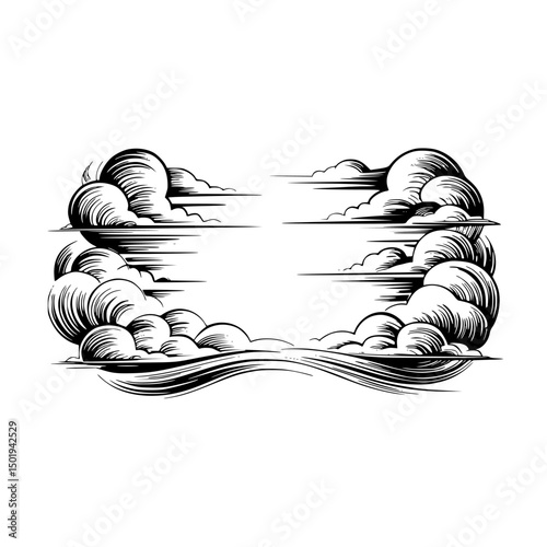 Engraved Cloud Border Frame - Vintage Style Illustration