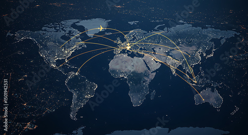 World Map with Flight Routes