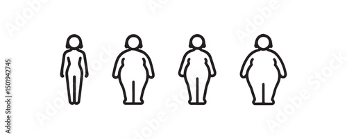 Illustration of female body weight progression from slim to obese.