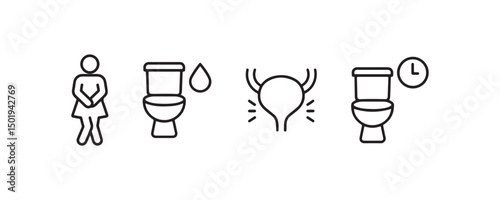 Female urinary urgency concept illustration with toilet and bladder symbols.