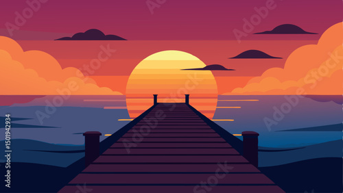 sunset over the sea with bridge