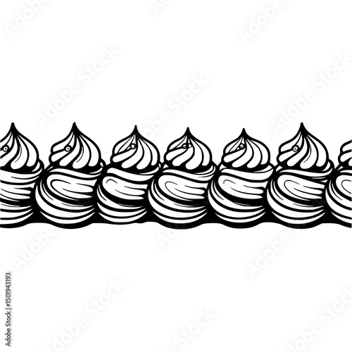 Monochrome Whipped Cream Border: Decorative Vector Pattern