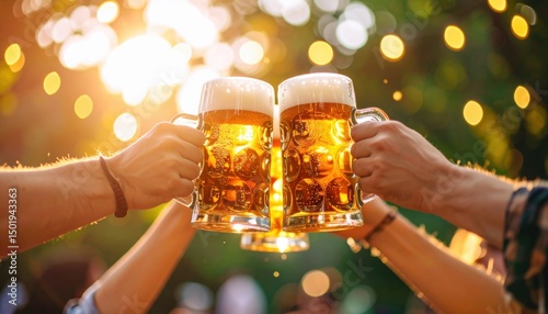 Cheers to friendship celebrating in nature with beer outdoor gathering festive atmosphere close-up view