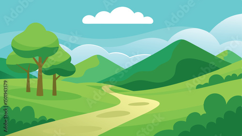 Beautiful nature field and mountine landscape vector ilustration