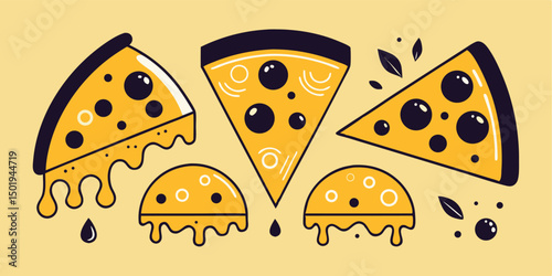 Delicious tasty slice of pepperoni pizza flying on white background with burger vector icon