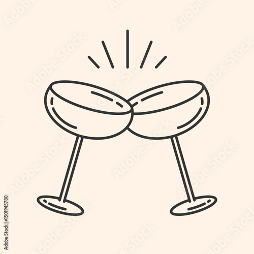 Cocktail glasses icon.Cheers symbol. Party and celebration simple Minimal Pictogram.Cocktail party invitation sign for greeting cards, postcard, invitation, menu design. Vector illustration EPS10