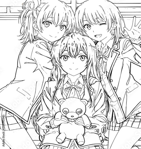 Drawn anime coloring pages illustration	