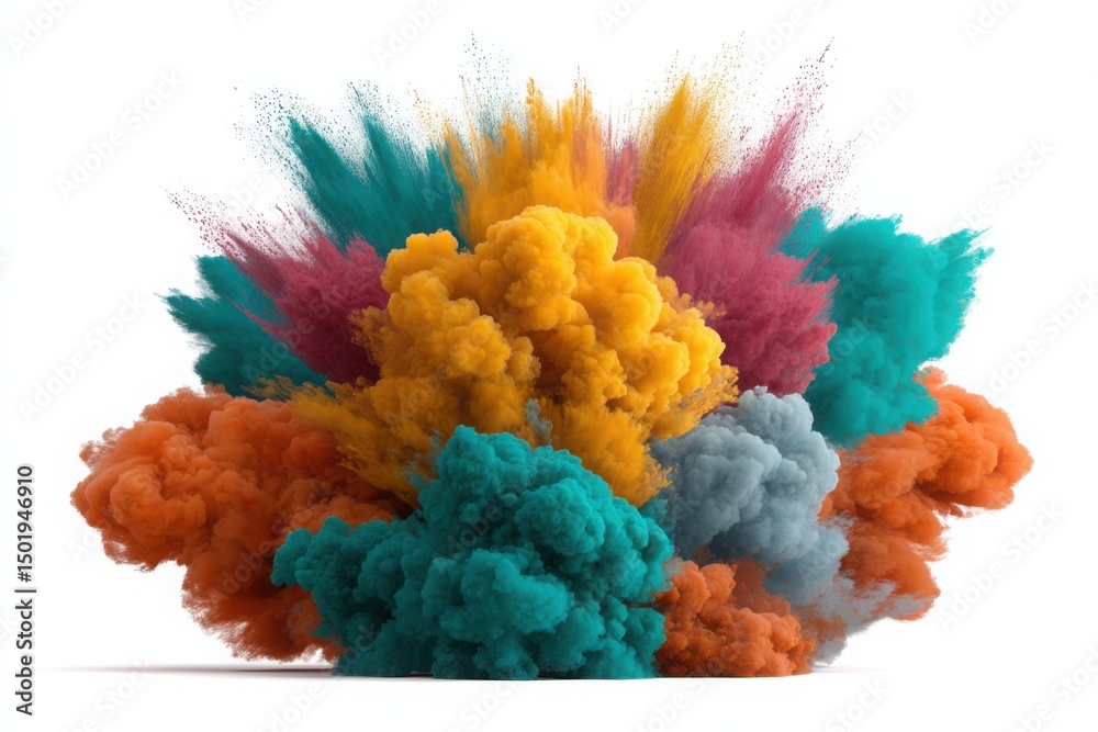 Fototapeta premium Colorful smoke cloud explosion on white background