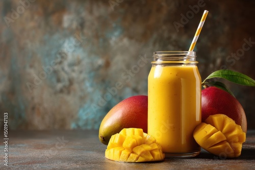 Fresh mango smoothie made with thick yogurt and ripe mangoes, served chilled in a glass as a healthy summer drink, nutritious and refreshing, isolated on white background
