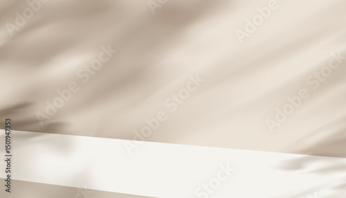 Studio Background,Dappled sunlight,leaf shadow on beige concrete wall room for cosmetic product display,Vector 3d product background light texture on brown cement floor