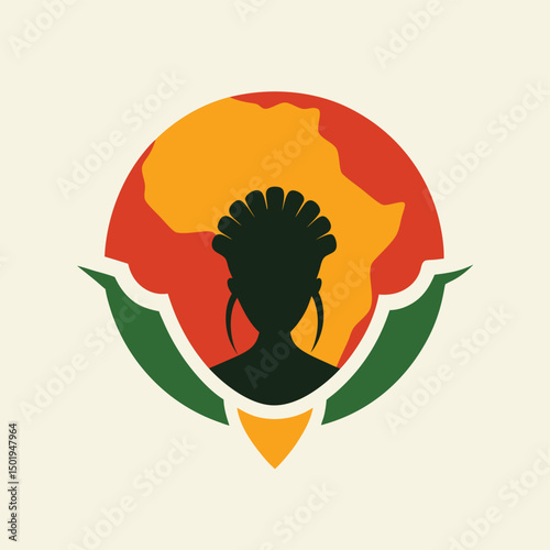 Vector illustration of a silhouette with sunset and African continent symbol representing heritage and culture