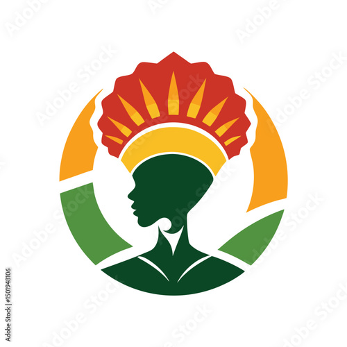 Vector illustration of a silhouette with sunset and African continent symbol representing heritage and culture