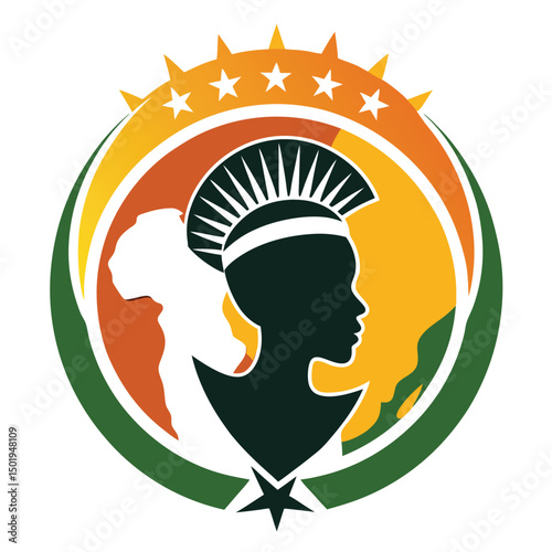 Vector illustration of a silhouette with sunset and African continent symbol representing heritage and culture