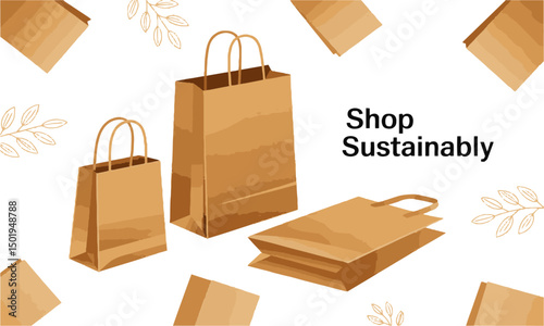 A Modern vector illustration set of various realistic brown paper shopping bags, easily scalable and editable