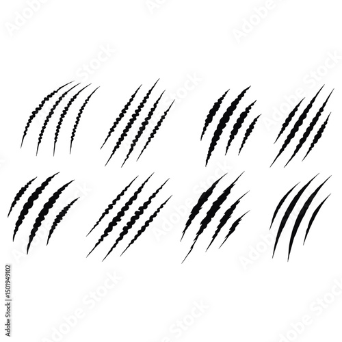 animal Claw scratches mark set. Cat tiger scratches paw shape. isolated on White background