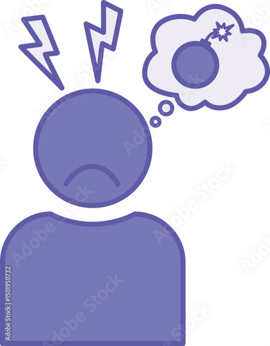 Colored Post Traumatic Stress Disorder Icon. Vector Illustration. Severe Mental Disorder, PTSD. Irritability, Aggression, Sleep Problems. Mental Health Concept