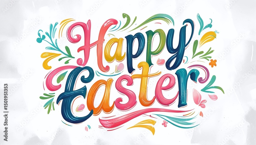 Obraz premium Vibrant Colorful Happy Easter Hand Lettering Design