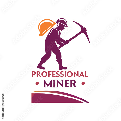 Professional miner logo featuring a helmet and pickaxe in a clean vector illustration style