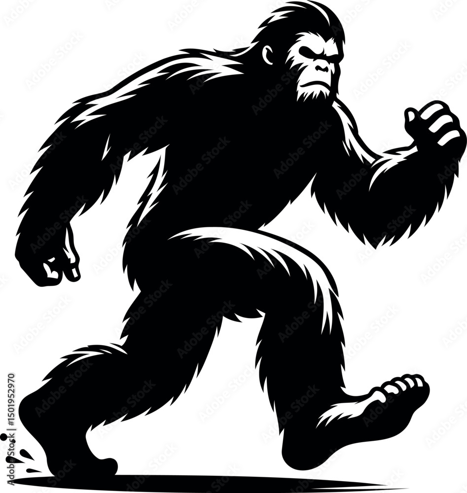 Obraz premium Mysterious Bigfoot Running Silhouette Exploring Wilderness