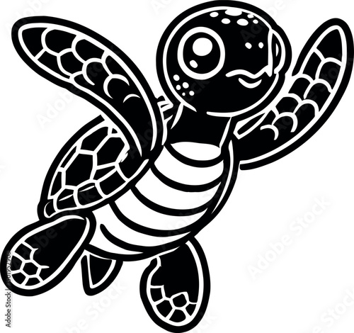 Cute cartoon sea turtle swimming happily