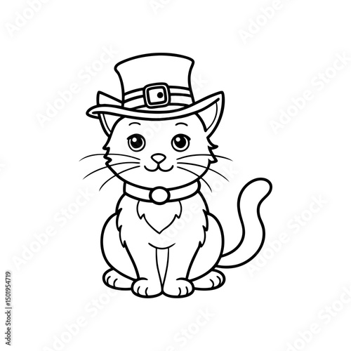 coloring page happy irish cat line art vector