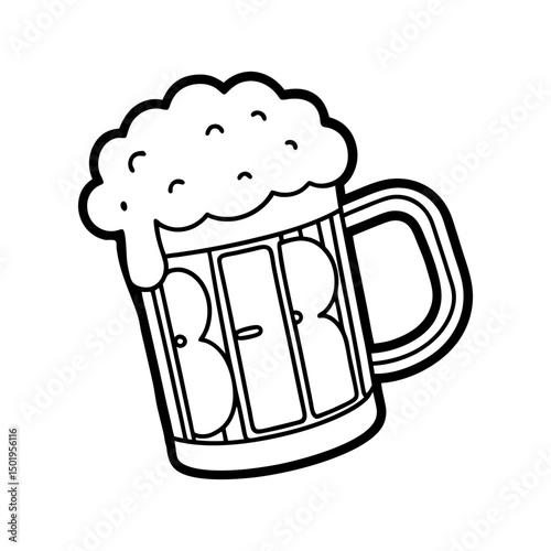 mug of beer with foam line art vector
