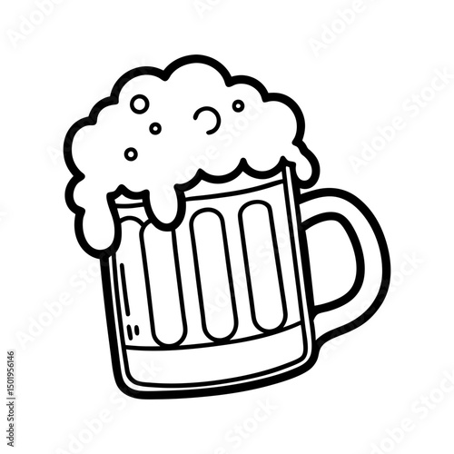 mug of beer with foam line art vector