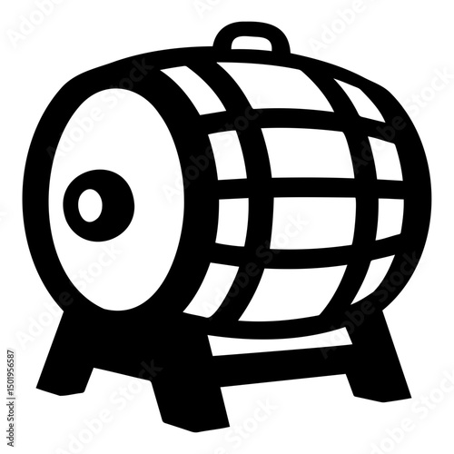 Beer barrel silhouette icon on wooden stand  