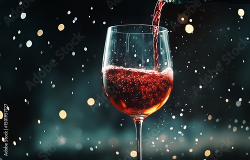 Pouring Red Wine Into a Glass During an Evening Celebration With Soft Candlel...