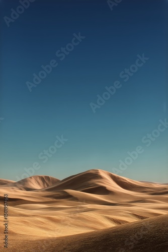 Vast Desert Landscape Under a Clear Blue Sky With Gentle Rolling Sand Dunes