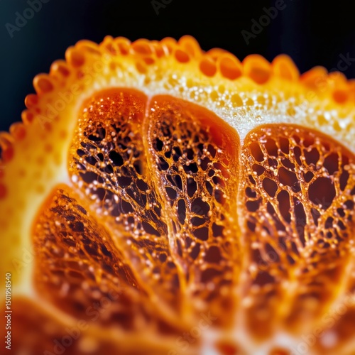 Close-up View of a Sliced Orange Showcasing Its Intricate Structure and Juicy...
